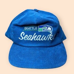 Vintage Seattle Seahawks 1980s Corduroy SnapBack Hat Annco Blue Vtg 80s